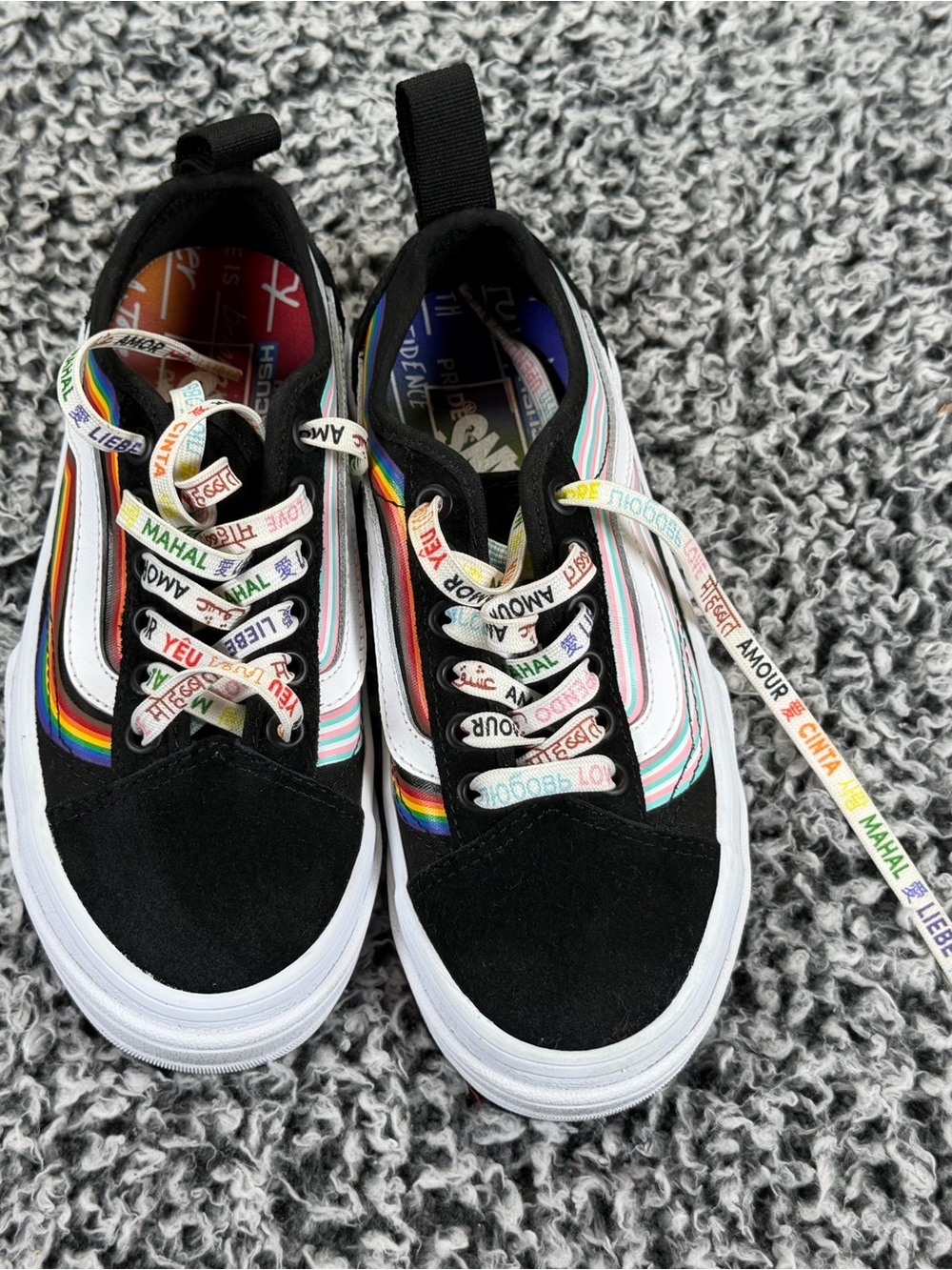 Vans Kids Black Sneakers with Rainbow Accents